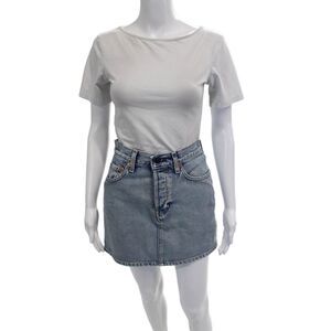 Designer Womens A-Line Mini Skirt Light Blue Cotton Short Size 26